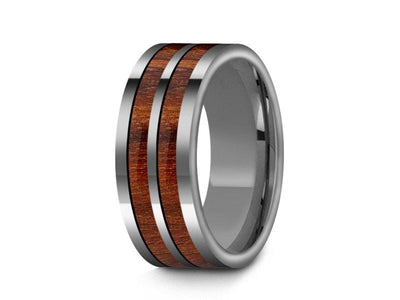 HAWAIIAN Koa Wood Inlay Tungsten Carbide Ring - Koa Wood Wedding Band - Engagement Ring - Flat Shaped - Comfort Fit  8mm - Vantani Wedding Bands