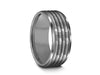 Hammered Polished Tungsten Wedding Band - Gray Gunmetal - Engagement Ring - Ridged Edges - Comfort Fit  8mm - Vantani Wedding Bands