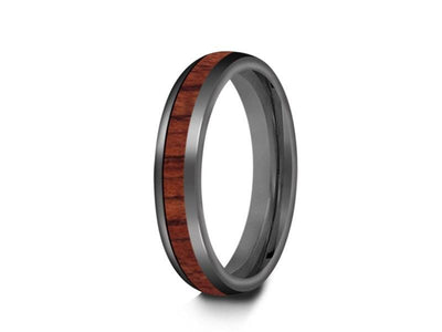 HAWAIIAN Koa Wood Inlay Tungsten Carbide Ring - Koa Wood Wedding Band - Engagement Ring - Dome Shaped - Comfort Fit  4mm - Vantani Wedding Bands