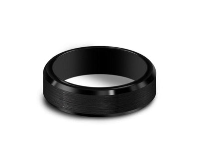 Brushed Tungsten Wedding Band - Black Engagement Ring - Beveled Shaped - Comfort Fit  6mm - Vantani Wedding Bands