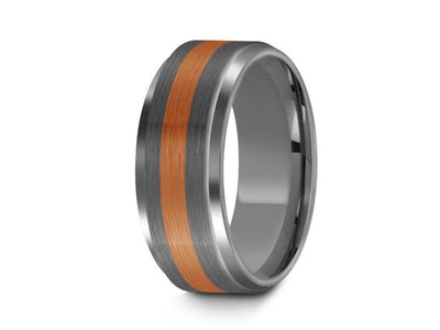 Brushed Tungsten Wedding Band - Two Tone - Gray Gunmetal - Engagement Ring - Ridged Edges - Comfort Fit  8mm - Vantani Wedding Bands