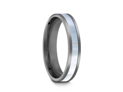 Mother of Pearl Inlay Tungsten Carbide Ring - Wedding Band - Engagement Ring - MOP Inlay - Flat Shaped - Comfort Fit  4mm - Vantani Wedding Bands