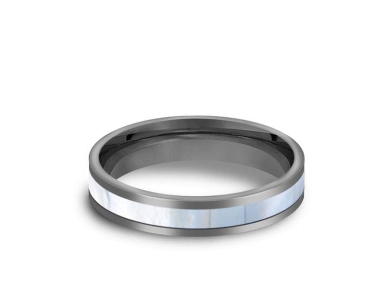 Mother of Pearl Inlay Tungsten Carbide Ring - Wedding Band - Engagement Ring - MOP Inlay - Flat Shaped - Comfort Fit  4mm - Vantani Wedding Bands