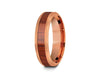 HAWAIIAN Koa Wood Inlay Tungsten Carbide Rose Gold Ring - Koa Wood Wedding Band - Engagement Ring - Beveled Shaped - Comfort Fit  6mm - Vantani Wedding Bands